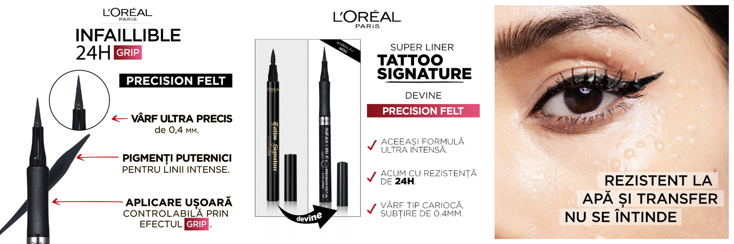 Tus lichid tip carioca Infaillible 24h Grip Precision Felt, 01 Black, 4 ml, Loreal Paris